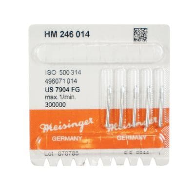 Meisinger Trimming and Finishing Tungsten Carbide Bur, FG, Flame Shape, 8-12 Blade, 1.4 mm Diameter, US #7904, 5/Pkg thumbnail 3