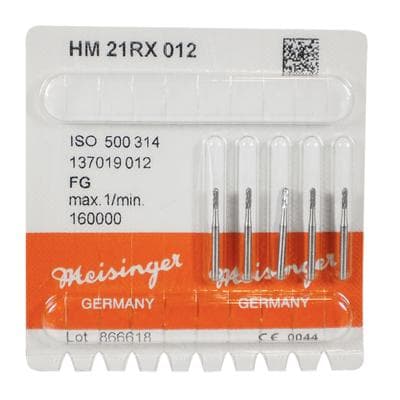 Meisinger Tungsten Carbide Bur, HM21RX-012-FG, #558E, Flat End Cross Cut Fissure, Round End Cylinder, Friction Grip, 1.2 mm Diameter, 5/Pkg thumbnail 6