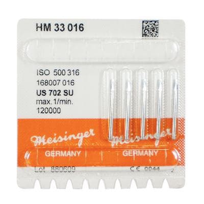 Meisinger Tungsten Carbide Bur #702, HM33 Tapered Fissure, Flat End, Crosscut, Friction Grip Extra Long (FGXL), 1.6 mm Diameter, 5/Pkg, HM33-016-SU thumbnail 5