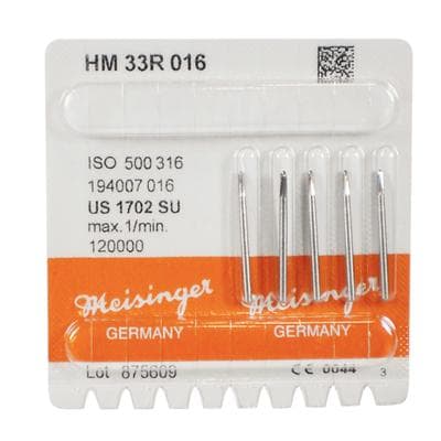 Meisinger Tungsten Carbide Bur HM33R-016-SU, Round End Tapered Fissure Cross Cut, FG Extra Long/Surgical, #1702, 5/Pkg thumbnail 5