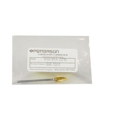Patterson® Gold Titanium Nitride Lab Bur, HP Standard, Flame, #61A/81A, 6.350 mm Diameter, 12.700 mm Length, 1/Pkg thumbnail 2