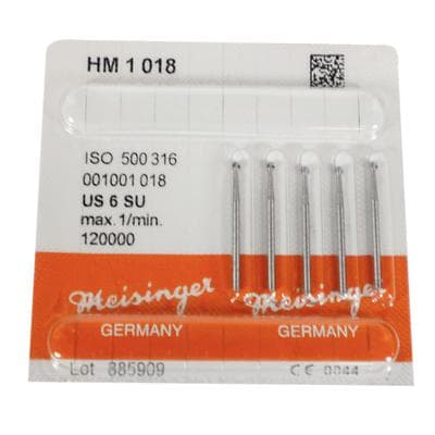 Meisinger Tungsten Carbide Bur HM1 Round FG XL, Bur #6, 1.8 mm Diameter, Surgical Length, 5/Pkg, HM1-018-SU thumbnail 5