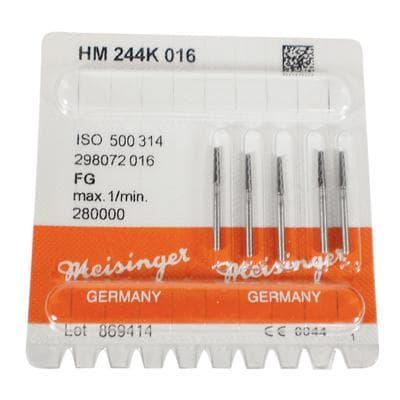 Meisinger HM244K-016 FG Trimming & Finishing Tungsten Carbide Bur, Fine Tapered Torpedo, 1.6 mm, 8-12 Flutes, 5/Pkg thumbnail 4