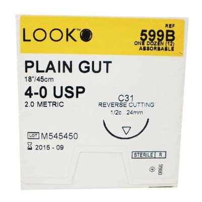 Look Plain Gut Absorbable Suture, 4-0, 18"/45 cm, C31 Reverse Cutting Needle, 24 mm 1/2 Circle, 12/Pk, 599B thumbnail 7