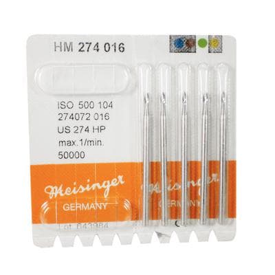 Meisinger HM 274-016 Trimming and Finishing Tungsten Carbide Bur, Round End Taper, HP, 1.6 mm Diameter, 8-12 Blade, 5/Pkg thumbnail 2