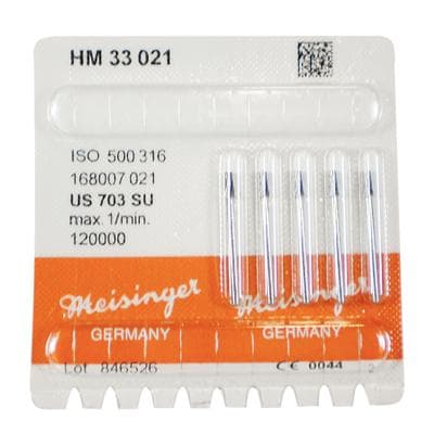 Meisinger HM33 Tungsten Carbide Bur #703, Tapered Fissure, Flat End, X-Cut, Friction Grip Extra Long (FGXL), 2.1 mm Diameter, 25 mm Shank, 5/Pkg, HM33-021-SU thumbnail 4
