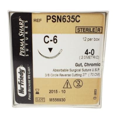 Hu-Friedy Perma Sharp Chromic Gut Suture, 4-0, 27", C-6 Reverse Cutting 3/8 Circle Needle, 12/Box, PSN635C thumbnail 16