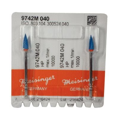 Meisinger 9742M-040 HP Porcelain Diamond Polisher, Flame/Point, Blue/Orange, Medium Grit, 4.0mm, 2/Pack thumbnail 9
