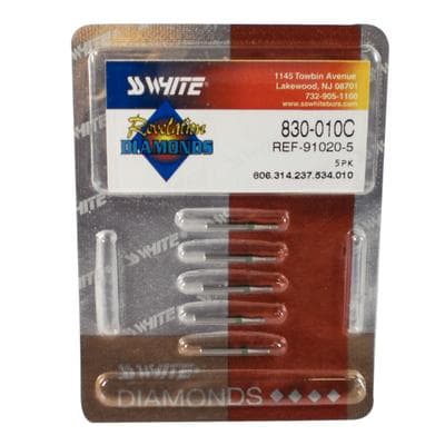 SS White Revelation Diamond Bur, Coarse Grit, Pear Shape, Friction Grip, #830-010C, 5/Pack, 91020-5 thumbnail 9