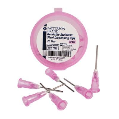 Patterson® Bendable Stainless Steel Dispensing Tips, 18 Gauge, Pink, Straight, 20/Pkg - Patterson® Bendable Stainless Steel Dispensing Tips - 18 Gauge, Pink, 20/Pkg - Image 1