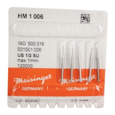 Meisinger HM1 Tungsten Carbide Bur, Round #1/2, 0.6 mm Head, Friction Grip Extra Long (FGXL), 25 mm Shank, 5/Pkg, HM1-006-SU thumbnail 5
