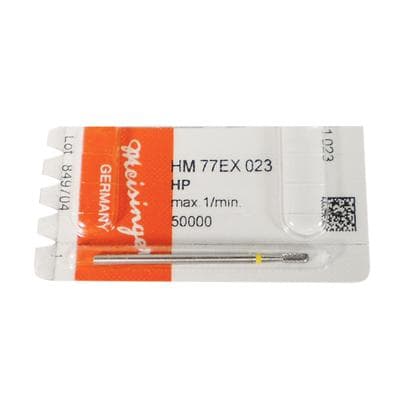 Meisinger Tungsten Carbide Cutter, Lab Pear, X-Cut Extra Fine, Yellow Ring, HP, 2.3 mm Diameter, 5.5 mm Head Length, HM77EX-023 thumbnail 7