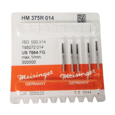 Meisinger Trimming & Finishing Tungsten Carbide Bur, FG, Round End Taper, Fine 8-12 Blade, 1.4 mm, US #7664, 5/Pkg (HM375R-014) thumbnail 6