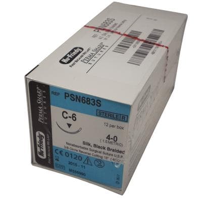 Hu-Friedy Perma Sharp Silk Black Braided Non-Absorbable Suture, 4-0, 18", C-6 Reverse Cutting 3/8 Circle Needle, 12/Box, PSN683S thumbnail 16