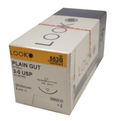 LOOK™ Sharpoint™ Plain Gut Suture, 3-0, 27" (70 cm), C-7 Reverse Cutting 3/8 Circle Needle, Beige, 12/Box, 553B thumbnail 15