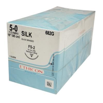 Ethicon Perma-Hand Braided Silk Non-Absorbable Suture, 5-0, 18", FS-2 Reverse Cutting Needle, 3/8 Circle, Black, 12/Box, 682G thumbnail 11