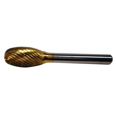 Patterson® Gold Titanium Nitride Lab Bur, Football Shape, #D, Crosscut, 12.700 mm Head Diameter, 22.225 mm Head Length, Lathe Shank, 1/Pkg thumbnail 2