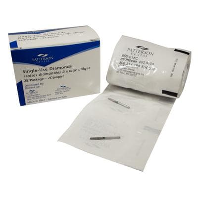 Patterson® Disposable Diamond Bur, FG, Coarse, Green Ring, Round End Taper, #856-018C, 1.8 mm Diameter, 8.0 mm Length, 25/Pkg - Patterson® Disposable Diamonds – FG, Coarse, Green, Round End Taper, 25/Pkg - # 856-018C, 1.8 mm Diameter, 8.0 mm Length - Image 1