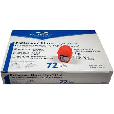 Patterson Dental Floss, Unwaxed, Unflavored, Bonded, 12 yd, 72/Pkg - Patterson Floss – 12 yd, 72/Pkg - Unwaxed, Unflavored - Image 1
