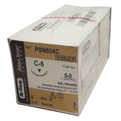 Hu-Friedy Perma Sharp Chromic Gut Suture, 5-0, 27", C-6 Reverse Cutting 3/8 Circle Needle, 12/Box, PSN634C thumbnail 15