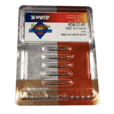 SS White Revelation Diamond Bur, Fine Grit, Round End Cone, Friction Grip, #858-014, 5/Pk, 91118-5 thumbnail 11