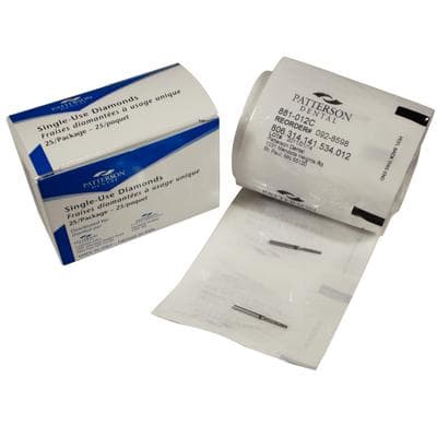 Patterson® Disposable Diamond Bur, FG, Coarse, Green, Cylinder Round End, 1.2 mm Diameter, 8.0 mm Length, 25/Pkg, #881-012C - Patterson® Disposable Diamonds – FG, Coarse, Green, Cylinder Round End, 25/Pkg - # 881-012C, 1.2 mm Diameter, 8.0 mm Length - Image 1