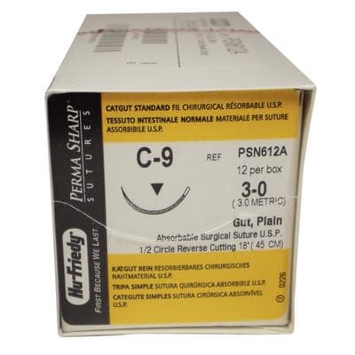 Hu-Friedy Perma Sharp Plain Gut Absorbable Suture, 3-0, C-9 Reverse Cutting Needle, 1/2 Circle, 18", 12/Box, PSN612A thumbnail 15
