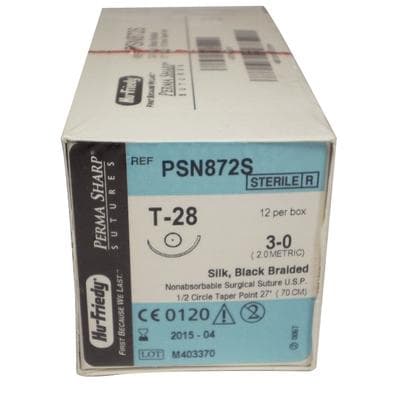 Hu-Friedy Perma Sharp Non-Absorbable Silk Black Braided Suture, 3-0, 27", T-28 1/2 Circle Taper Point Needle, 12/Box, PSN872S thumbnail 7