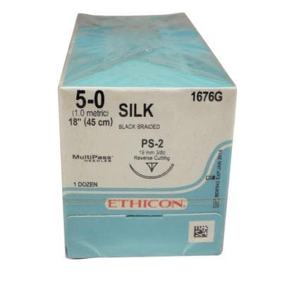 Ethicon Perma-Hand Silk Black Braided Nonabsorbable Suture, 5-0, 18", PS-2 Reverse Cutting Needle, 3/8 Circle, 12/Box thumbnail 2