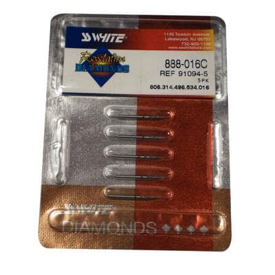 SS White Revelation Diamond Bur 888-016C, Coarse, Flame, Friction Grip, 1.6 mm, 5/Pk thumbnail 7