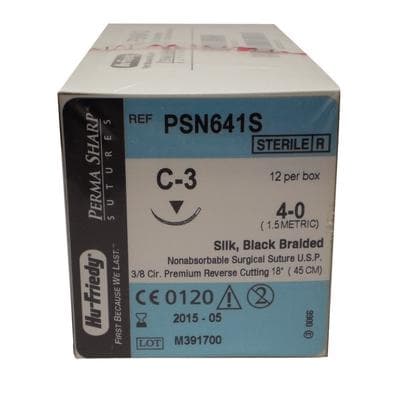 Hu-Friedy Perma Sharp Silk Suture, 4-0, Black, Braided, 18", C-3 Premium Reverse Cutting 3/8 Circle Needle, 12/Box, PSN641S thumbnail 10