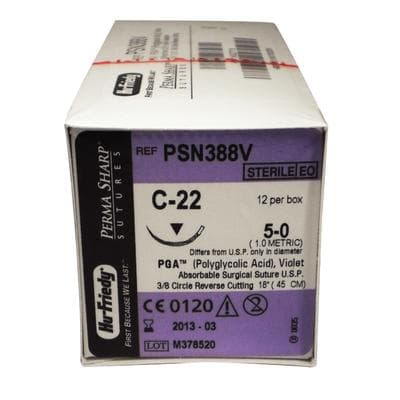 Hu-Friedy Perma Sharp Absorbable Suture, 5-0 PGA, Violet, Braided, C-22 Reverse Cutting Needle, 3/8 Circle, 18", 12/Box, 453277 thumbnail 13