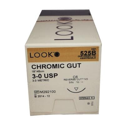 Look Chromic Gut Absorbable Suture, 3-0, 18", Reverse Cutting C-6 Needle, 3/8 Circle, 12/Box, 525B thumbnail 16