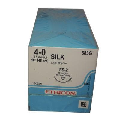 Ethicon Perma-Hand Braided Silk Non-Absorbable Sutures, 4-0, 18", FS-2 Reverse Cutting Needle, 3/8 Circle, Black, 12/Box, 683G thumbnail 10