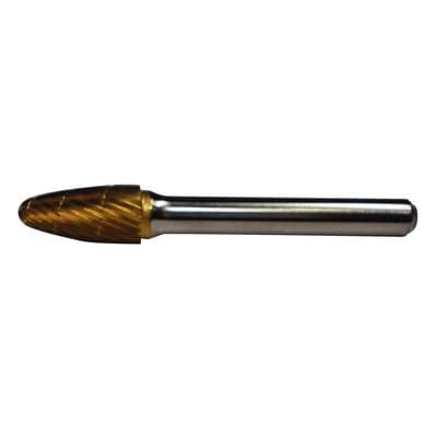 Patterson® Gold Titanium Nitride Lab Bur – Lathe, Tapered Fissure, #A, 9.525 mm Diameter, 19.050 mm Length, 1/Pkg thumbnail 2