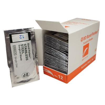 Crosstex #12 Bard-Parker Stainless Steel Conventional Sterile Surgical Blade, Individually Packaged, 50/Box thumbnail 2