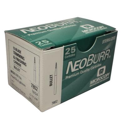 NeoBurr Trimming and Finishing Carbide Bur, FG, 12-Blade, Bullet Shape, #7802, 1.0 mm Diameter, 3.4 mm Length, 25/Pkg thumbnail 4