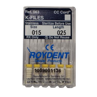 Roydent K-Type Files #15, 25mm, Pack of 6, Stainless Steel, White, 06325015R thumbnail 14