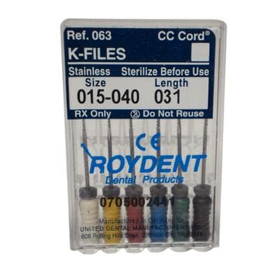 Roydent K-Type Files, 31mm, Assorted #15-40, Stainless Steel, 6/Pack, 06331160R thumbnail 7