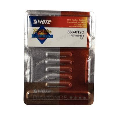 SS White Revelation Diamond Bur 863-012C, Coarse Grit, Flame Shape, Friction Grip, 5/Pkg, 1.2 mm Diameter thumbnail 9