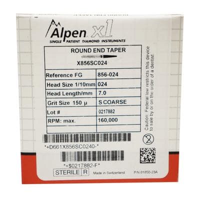 Alpen x1 Single-Use Diamond Bur, FG, #856-024SC, Round End Taper, Super Coarse, Black, 2.4 mm, 25/Pk, X856SC024 thumbnail 17