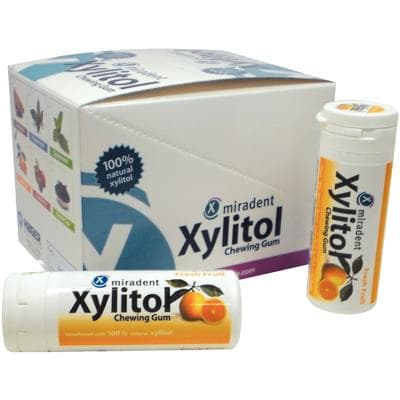 Miradent Xylitol Chewing Gum, Fresh Fruit, 30 Pieces/Vial, 12 Vials/Pack, 630055 thumbnail 8