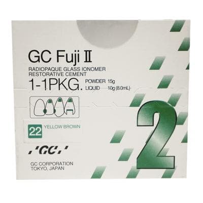GC Fuji II Glass Ionomer Restorative, 1:1 Powder/Liquid Package, Shade #22 Yellow Brown, 15 g Powder + 8 ml Liquid thumbnail 13