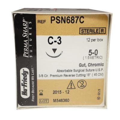 Hu-Friedy Perma Sharp Chromic Gut Suture, 5-0, 18", C-3 Premium Reverse Cutting 3/8 Circle Needle, 13mm, Undyed, 12/Box, PSN687C thumbnail 14