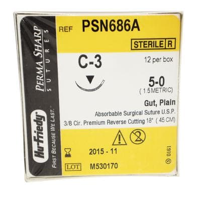 Hu-Friedy Perma Sharp Plain Gut Absorbable Suture, 5-0, 18", C-3 Premium Reverse Cutting Needle, 3/8 Circle, 12/Box, PSN686A thumbnail 16