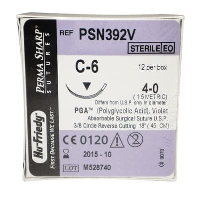 Hu-Friedy Perma Sharp PGA Absorbable Suture, 4-0, Violet, 18" Length, C-6 Needle, 3/8 Circle Reverse Cutting, 12/Box, PSN392V thumbnail 15