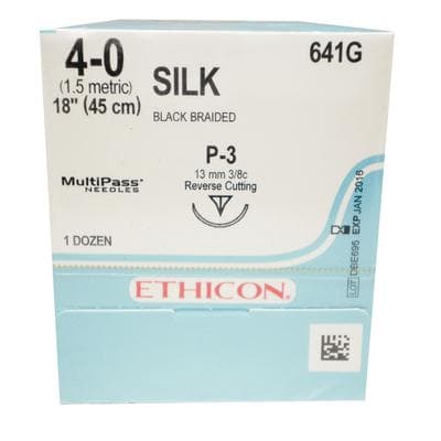 Ethicon Perma-Hand Braided Silk Suture, 4-0, Black, 18" with P-3 Reverse Cutting Needle, 12/Box, 641G thumbnail 11