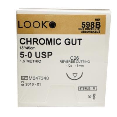 Look 598B Chromic Gut Suture, 5-0, 18" (45 cm), C26 Reverse Cutting Needle, 1/2 Circle, 15 mm, 12/Pk thumbnail 10