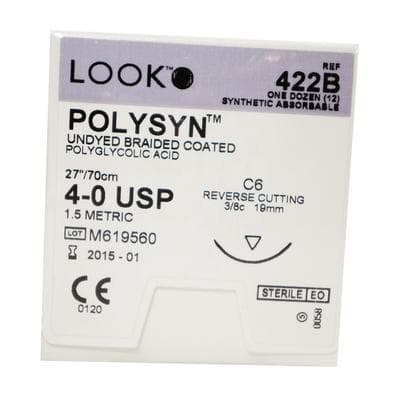 Look PolySyn Polyglycolic Acid Absorbable Suture, Undyed Braided, 4-0, 27", C-6 Reverse Cutting Needle, 3/8 Circle, 12/Box, 422B thumbnail 12