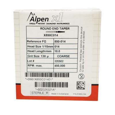 Alpen X1 Diamond Single Use Bur, FG, #850-014C, Tapered Round End, Coarse, Green, 1.4 mm, 25/Pk, X850C014 thumbnail 16